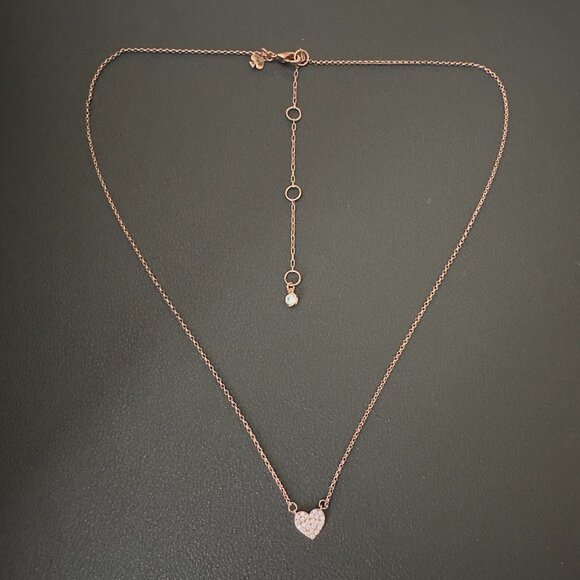 Kate Spade Signed CZ Pave Heart Mini Pendant Necklace in Rose Gold tone Metal - Picture 2 of 6